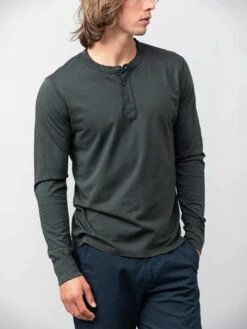 Long Sleeve Supima Jersey Henley - Petrol 8 Long Sleeve Supima Jersey Henley - Petrol -Benson Shop 1377W23 1