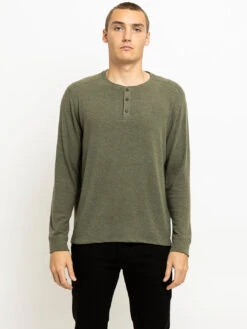 Velvet Faust Cosy Henley Top - Moss