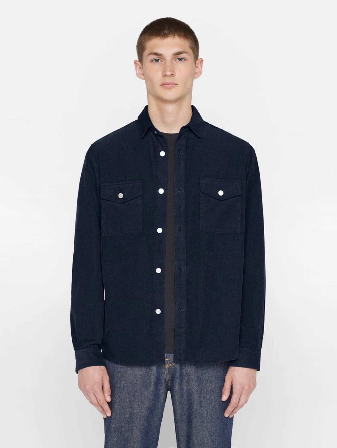 FRAME Double Pocket Micro Corduroy Shirt - Midnight Blue 3 FRAME Double Pocket Micro Corduroy Shirt - Midnight Blue