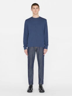 FRAME Duo Fold Long Sleeve Crew Top - Heather Midnight Navy -Benson Shop LMTS0418 HEATHERMIDNIGHTNAVY 0620