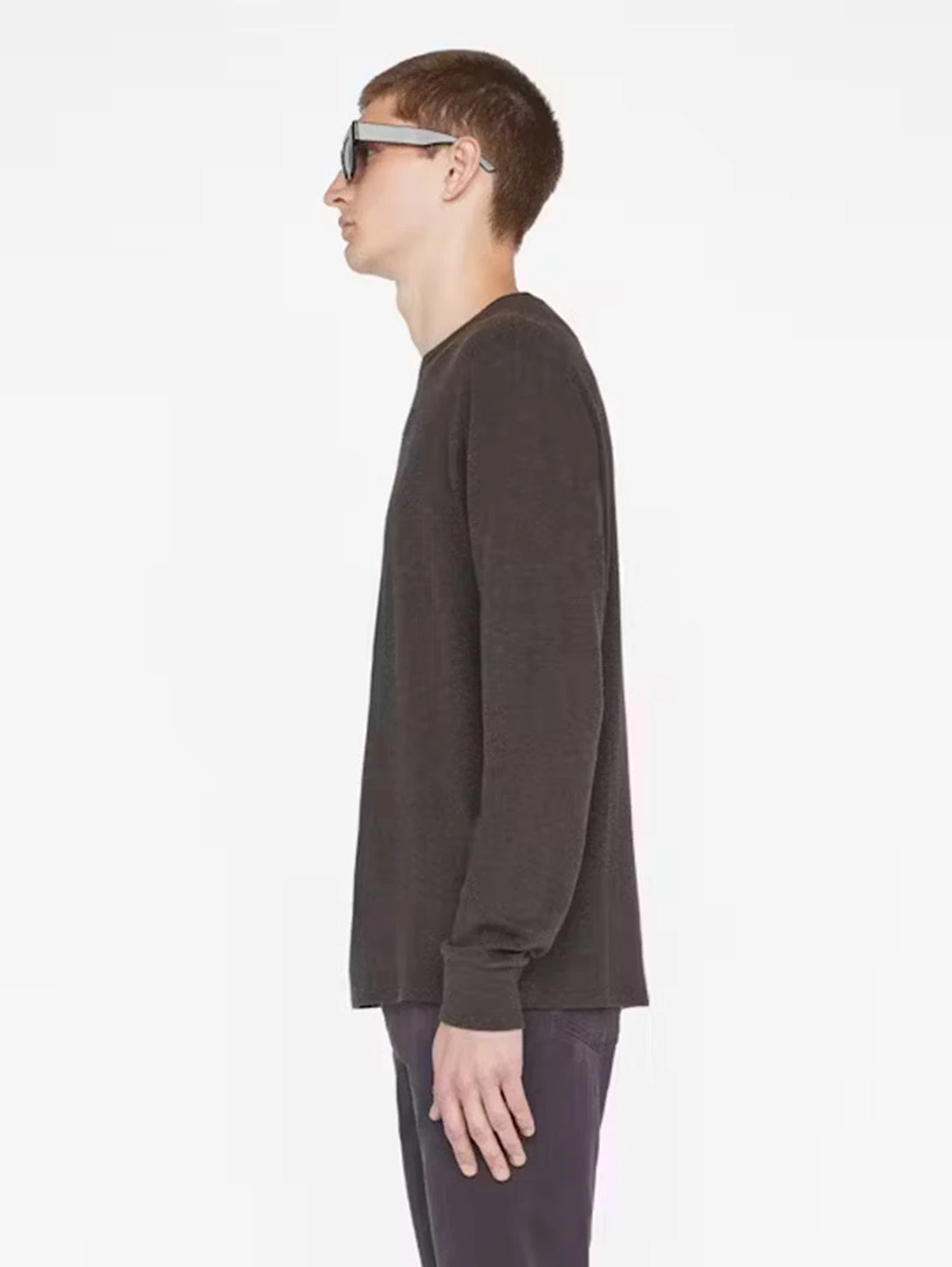 FRAME Duo Fold Long Sleeve Crew Top - Heather Espresso 4 FRAME Duo Fold Long Sleeve Crew Top - Heather Espresso - Image 2
