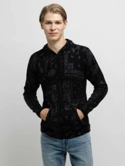 Bandana Print Hoodie - Grey Black