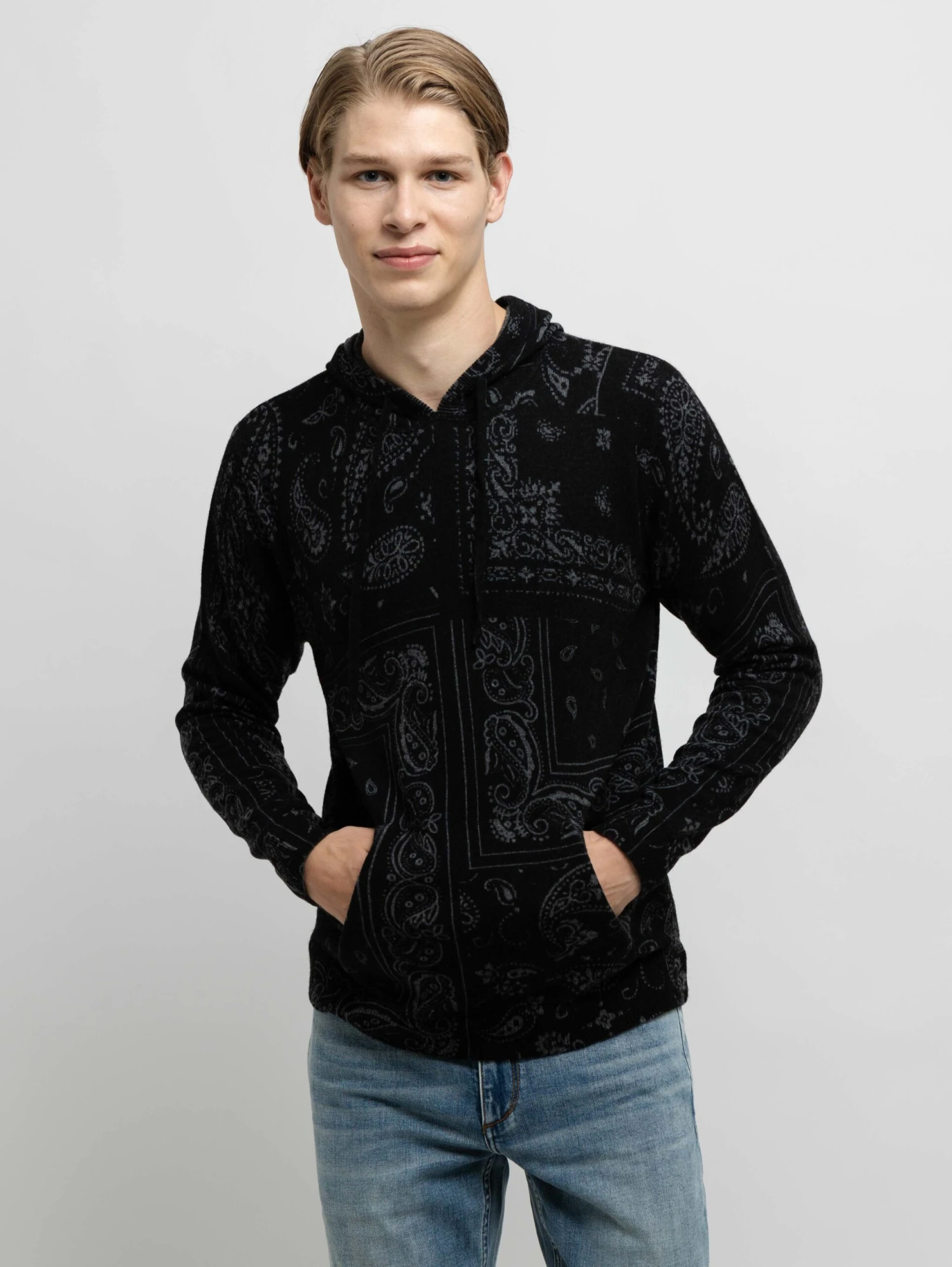 Bandana Print Hoodie - Grey Black 3 Bandana Print Hoodie - Grey Black