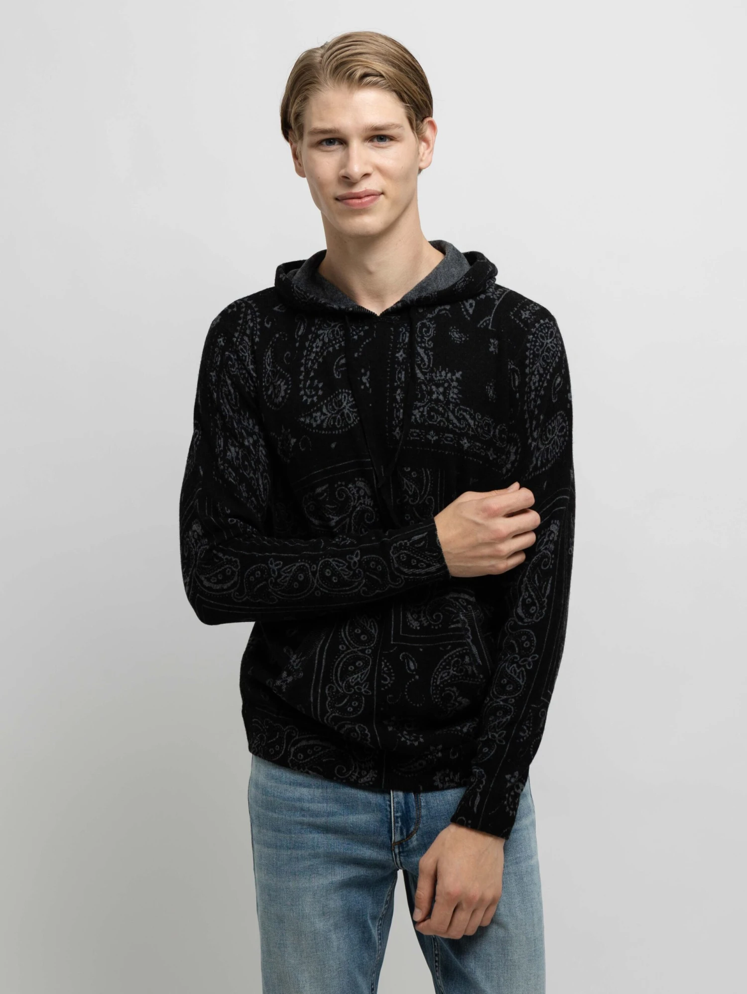 Bandana Print Hoodie - Grey Black 5 Bandana Print Hoodie - Grey Black - Image 3