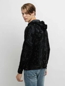 Bandana Print Hoodie - Grey Black 11 Bandana Print Hoodie - Grey Black -Benson Shop OTRMENECM 3282