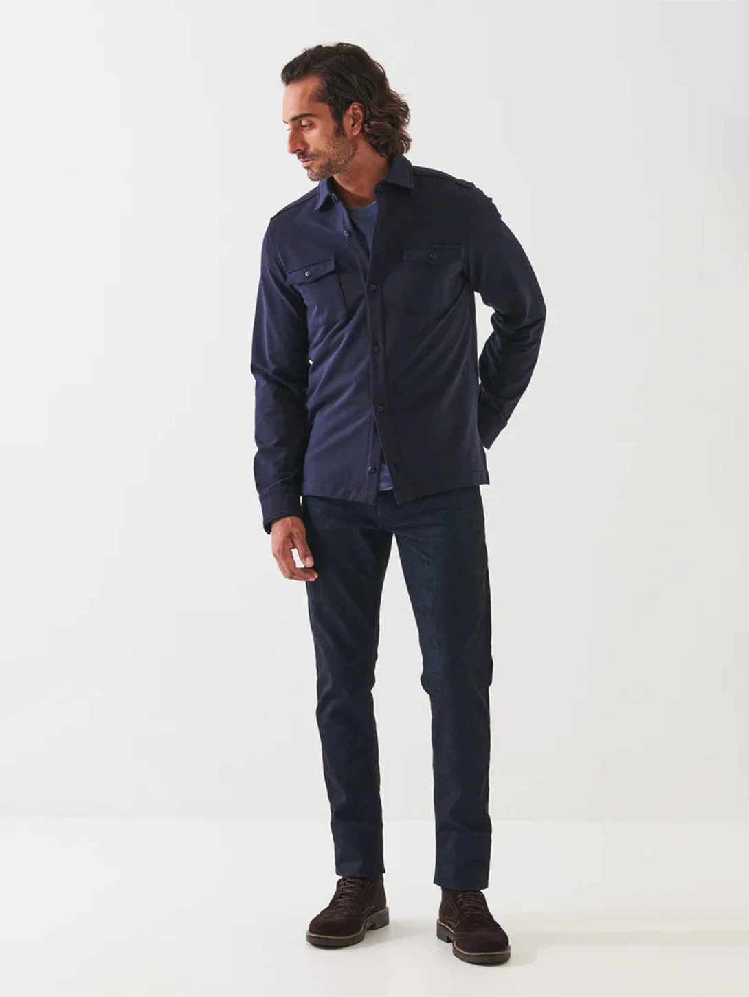 Pima Cotton French Terry Over Shirt - Navy 4 Pima Cotton French Terry Over Shirt - Navy - Image 2