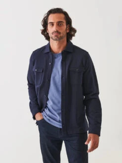 Pima Cotton French Terry Over Shirt - Navy