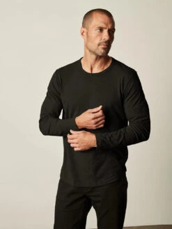 Velvet Kai Long Sleeve Slub Crew T-Shirt- Black