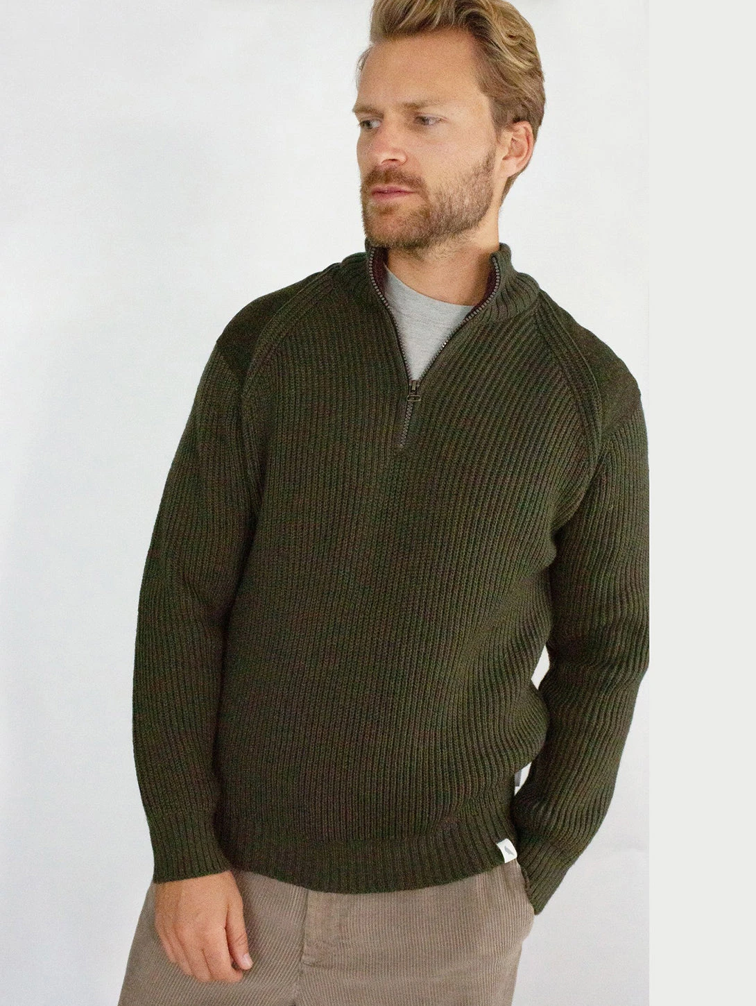 Foxton Zip Neck Sweater - Olive 3 Foxton Zip Neck Sweater - Olive