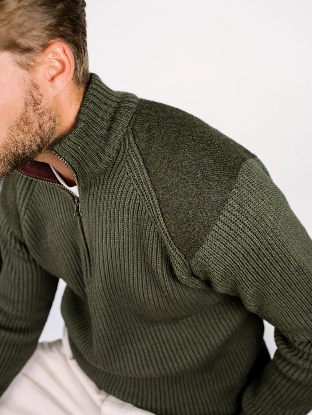 Foxton Zip Neck Sweater - Olive 5 Foxton Zip Neck Sweater - Olive - Image 3